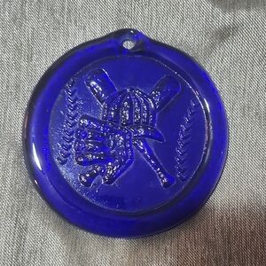 Pressed Cobalt Suncatcher Glass Baseball Pendant